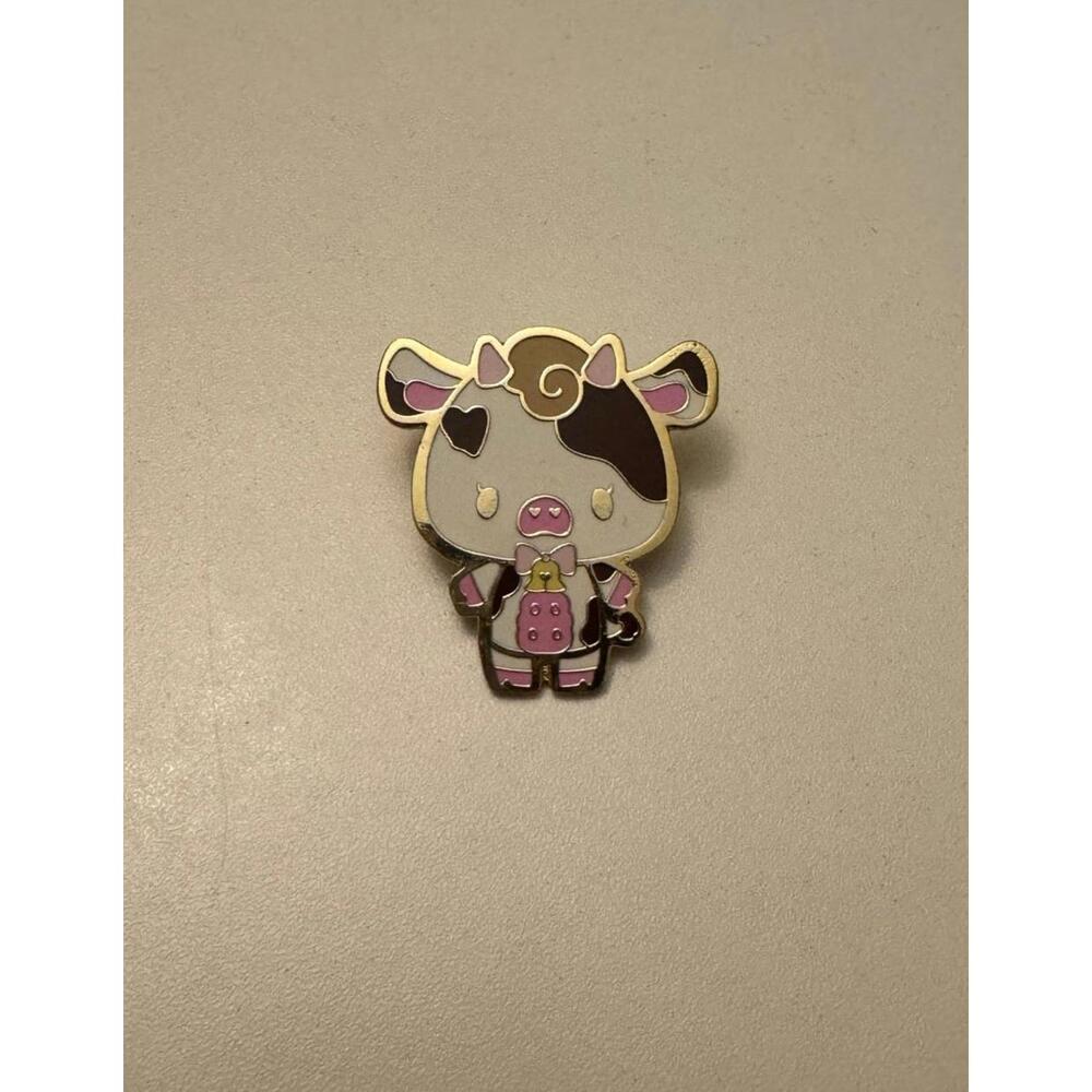 Black and pink cow enamel pin strawberry cow